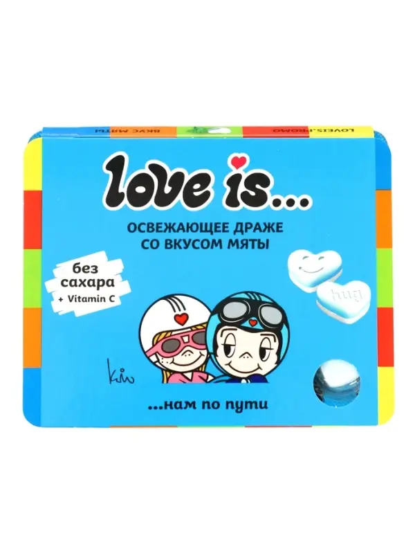 Освежающие конфеты Love is...в форме сердца со вкусом мяты, в блистере и обечайке, 10.8 г