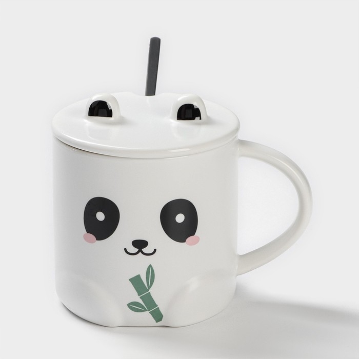 Кружка керамическая с ложкой «Панда», 350 мл, цвет белый Кружка керамическая с ложкой «Панда», 350 мл, цвет белый