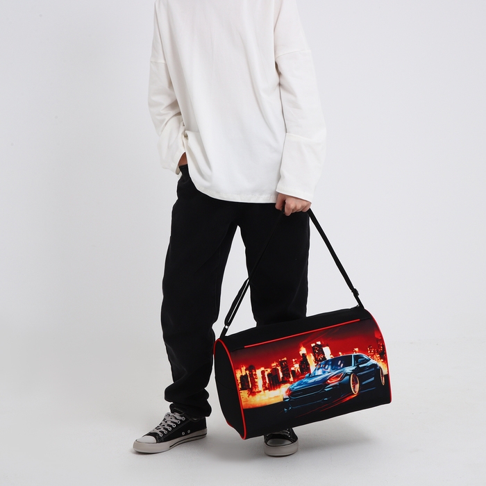 Сумка детская спортивная для мальчика «Крутая тачка», 40х24х21, отд на молнии, чёрный