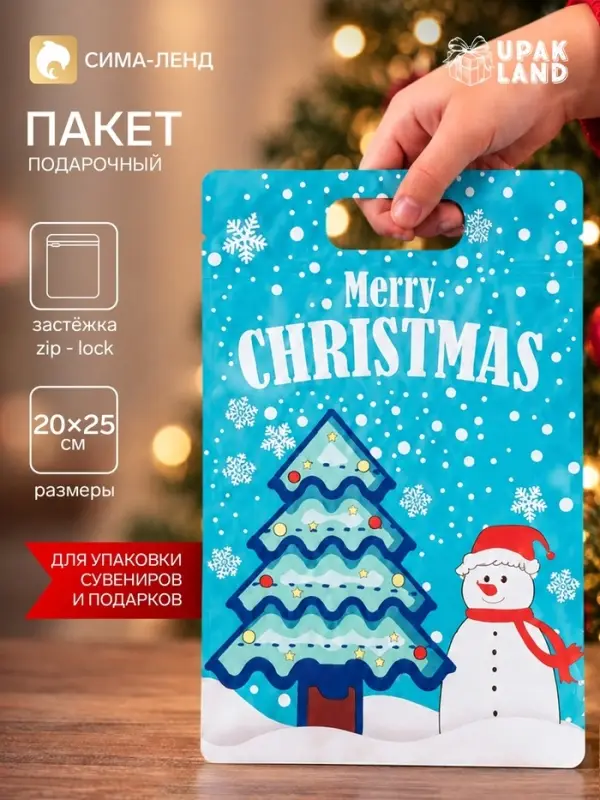 Пакет подарочный новогодний, &laquo;С новым годом!&raquo;, с zip-lock застежкой, 20&times;30+4.5 см