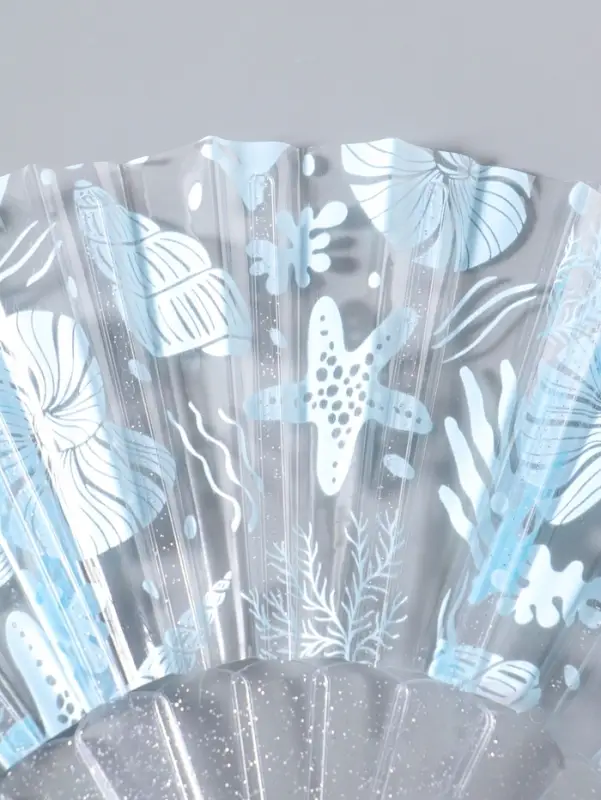 Веер складной пластик &laquo;Морские ракушки и кораллы&raquo;, голубой, блеск, 23 см