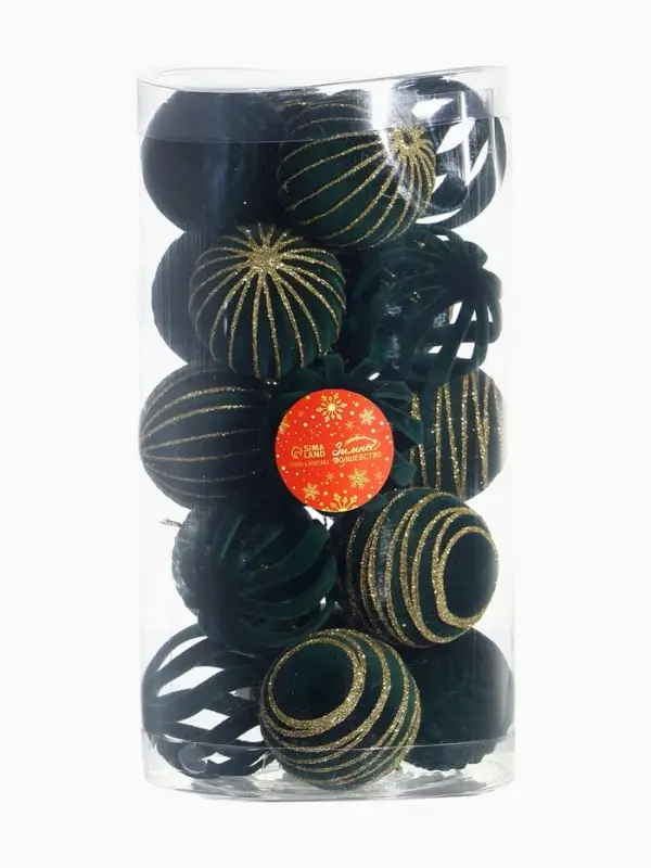 Набор шаров пластик d-6 см, 20 шт Набор шаров пластик d-6 см, 20 шт "Бархат. Феерия" зелёный