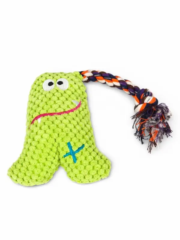 Мягкая игрушка для собак &laquo;Монстрик с канатом&raquo;, 23 см, с пищалкой, зелёная