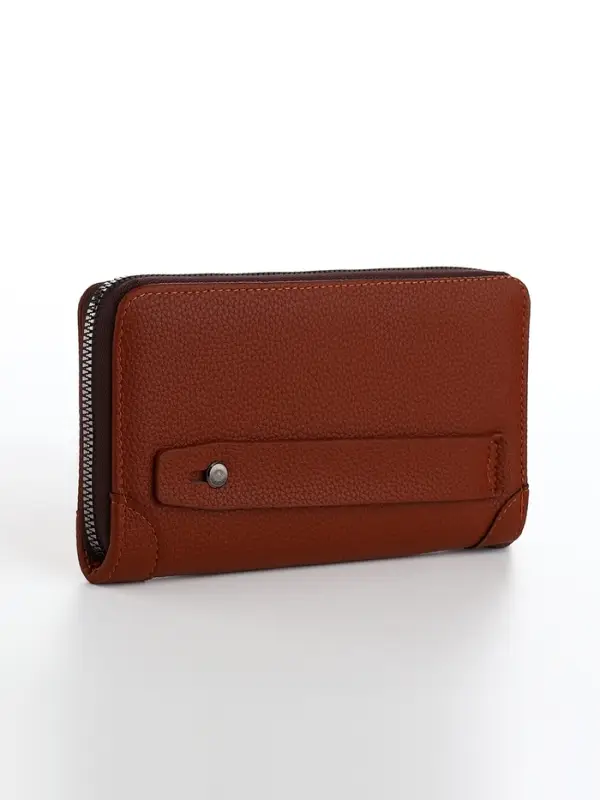 Портмоне мужское на молнии, 3 отделения, искусственная кожа, с ручкой, коричневое