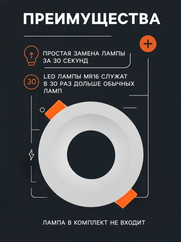 Светильник встраиваемый под лампу MR-16, круглый, пластиковый, белый