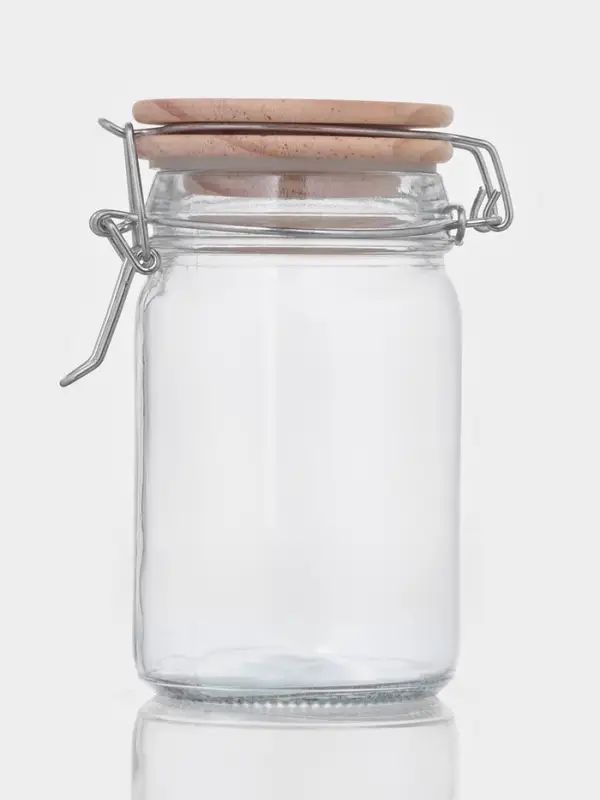 Банка для сыпучих &laquo;Эко&raquo;, 250 мл, 9&times;6.5&times;12 см, с бугельным замком, бамбуковая крышка, стекло, прозрачная