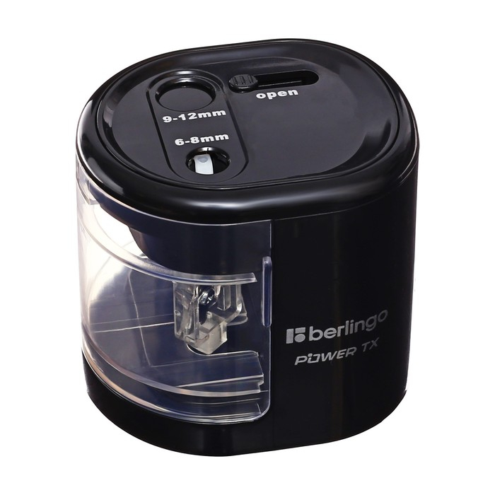 Точилка электрическая 2 отверстия Berlingo Power TX, с контейнером, чёрная Точилка электрическая 2 отверстия Berlingo Power TX, с контейнером, чёрная