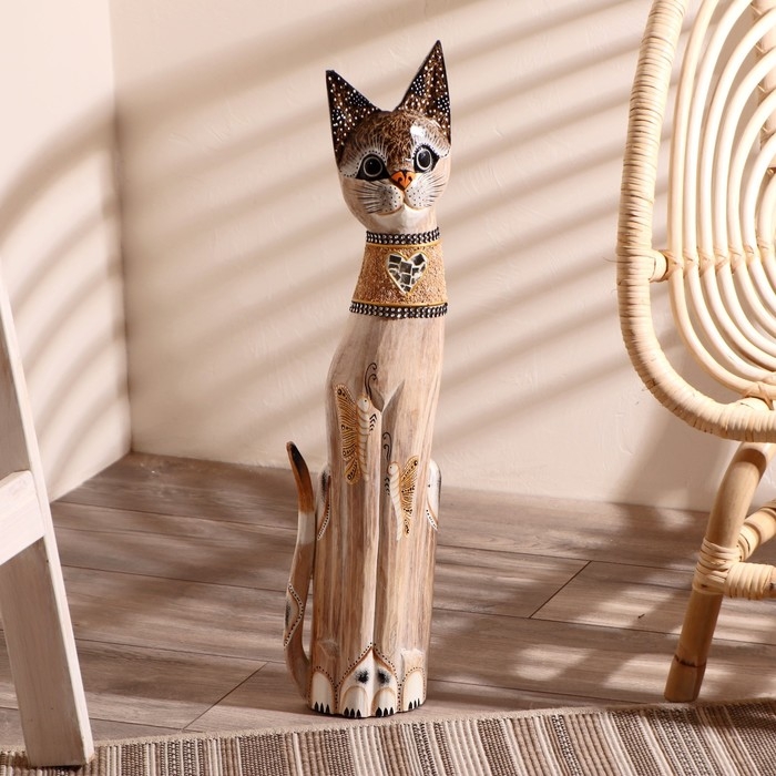 Сувенир дерево Сувенир дерево "Кошка с бабочками и зеркальным сердцем" 60х12х6 см