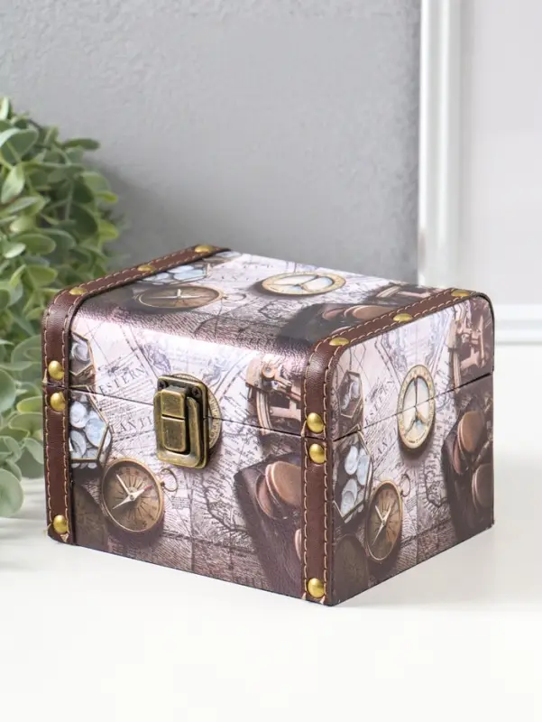 Шкатулка дерево "Карта и компас" набор 3 шт 8,5х12х8,5 12,5х15х11,5 18х15,5х13 см