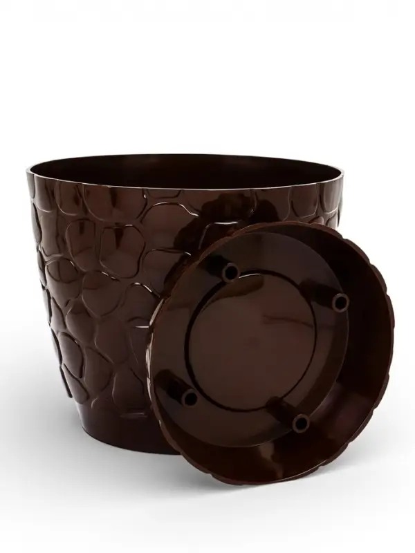 Горшок для цветов с поддоном &laquo;Камешки&raquo;, 8 л, пластик, шоколадный