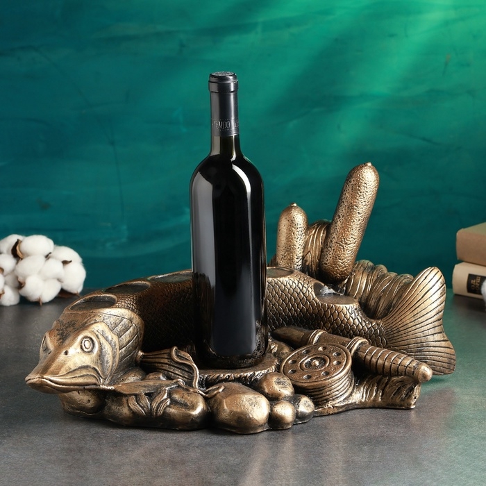 Подставка под бутылку "Рыба Щука" 46х26х22см, бронза