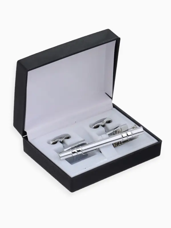 Набор мужской стальной &laquo;Запонки + Зажим для галстука&raquo;, брутальность, чёрный в серебре