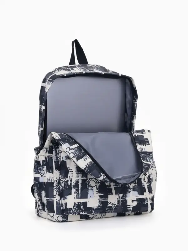 Рюкзак школьный на молнии, с карманами, с принтом, 28.5&times;12&times;41 см, чёрный