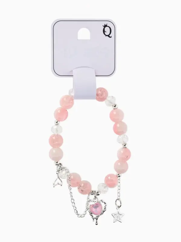 Браслет с подвесками &laquo;Сахарный. Сердце текучее&raquo;, d=6 см, шар № 10/8, белый, розовый в серебре