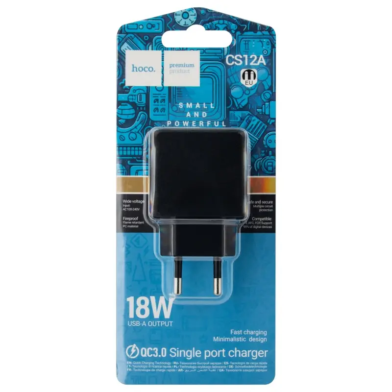 Переходник сетевого зарядного устройства на USB QC3.0 CS12A HOCO черный