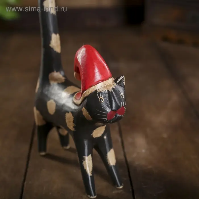 Сувенир дерево "Кошка под кольца черная с колпаком" 13х4х32 см