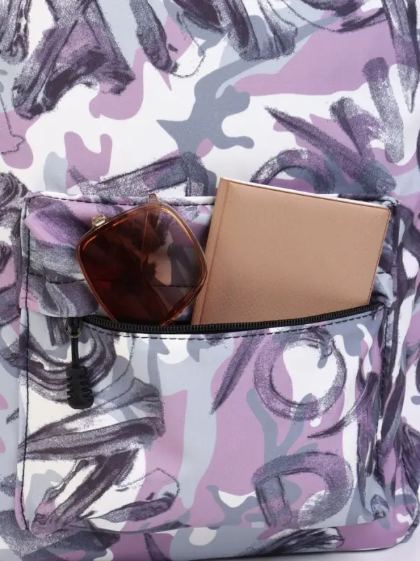 Рюкзак школьный на молнии, с карманами, с принтом, размер 30&times;13&times;42 см, сиреневый