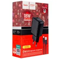 Сетевое зарядное устройство с кабелем USB на Type-C Q.C 3.0 CS21A HOCO черное