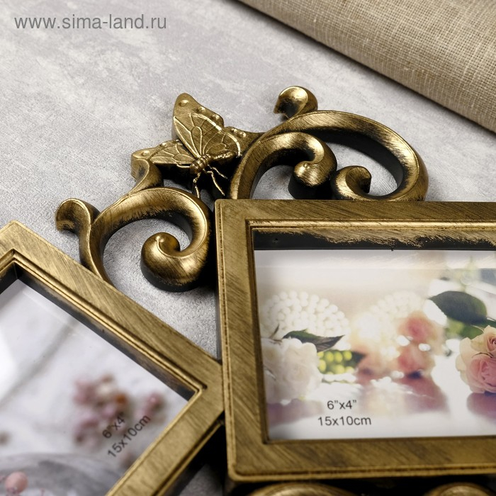 Фоторамка пластик на 9 фото 10х10, 10х15 см  Фоторамка пластик на 9 фото 10х10, 10х15 см "Узоры" тёмное золото 54х49 см