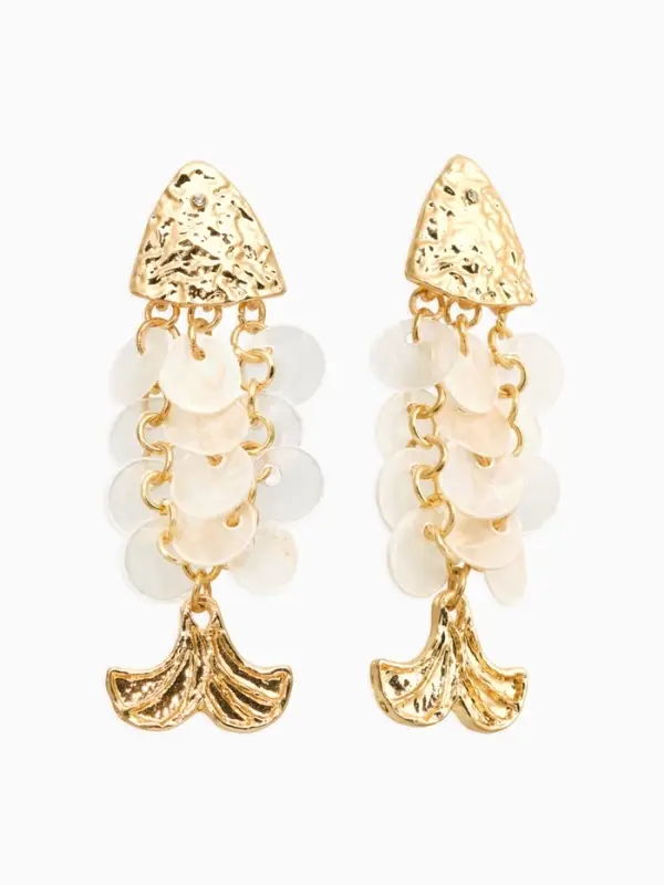 Серьги &laquo;Морской мир&raquo;, чешуя рыбки, белые в золоте