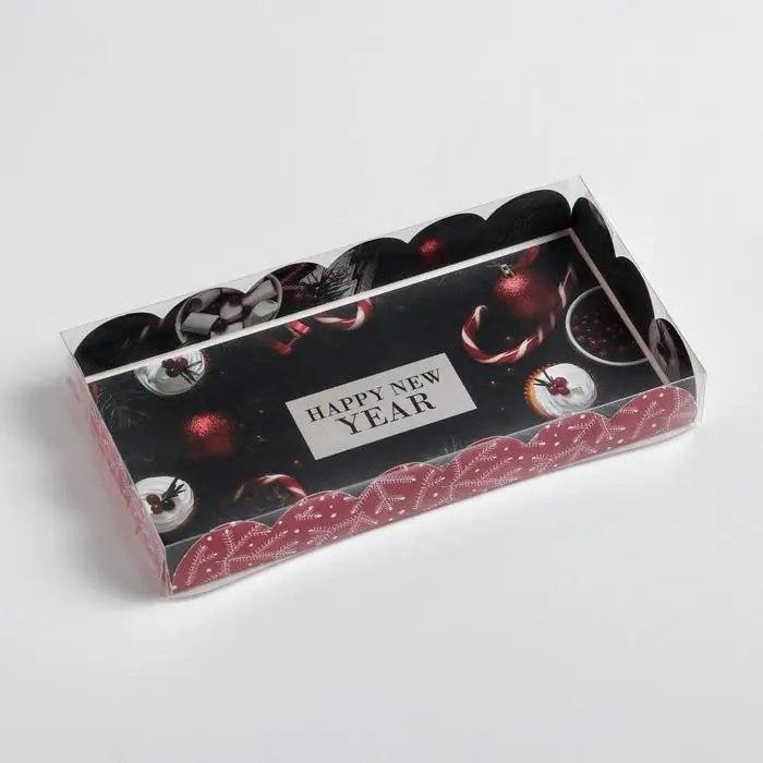 Коробка для кондитерских изделий с пластиковой крышкой &laquo;Праздник&raquo;, 10.5 х 21 х 3 см