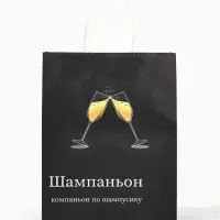 Пакет бумажный подарочный новогодний крафт, &laquo;Шампаньон&raquo;, 27&times;21&times;11 см
