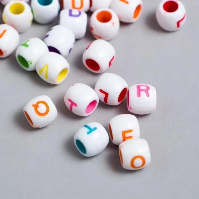 Бусины для творчества пластик  Бусины для творчества пластик "Цветные англ. буквы" бочонок набор 20 гр 0,9х0,9х0,9 см   607503