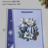 Пакет подарочный &laquo;Новогодние игрушки&raquo;, 18&times;10&times;22.3 см