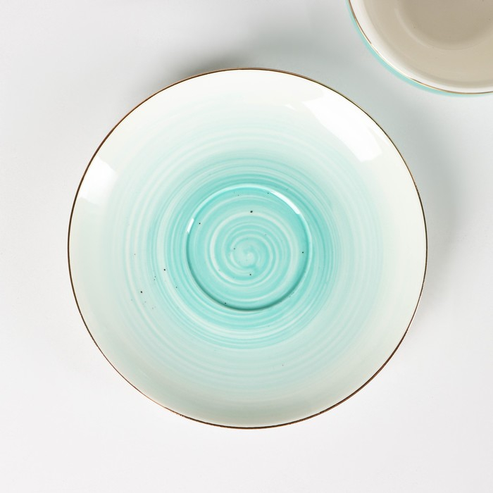 Чайная пара фарфоровая Доляна «Млечный путь», 2 предмета: чашка 220 мл, блюдце d=13,5 см, цвет бирюзовый Чайная пара фарфоровая Доляна «Млечный путь», 2 предмета: чашка 220 мл, блюдце d=13,5 см, цвет бирюзовый