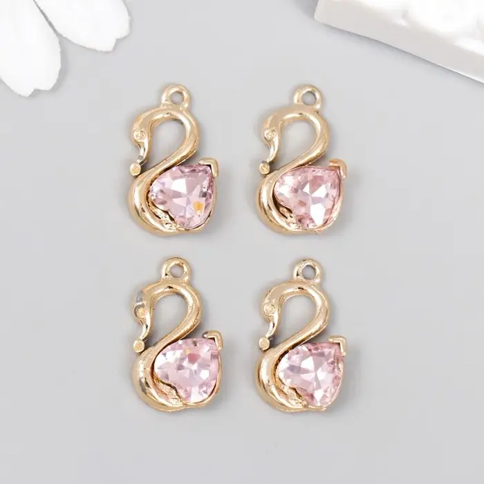 Металлический элемент, декоративная подвеска «Арт Узор. Лебедь с розовым камнем», стразы, 2×1.2 см