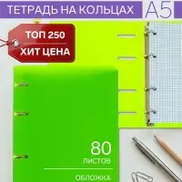 Тетрадь на кольцах Calligrata A5, 80 листов, в клетку, пластиковая обложка, блок офсет, салатовая