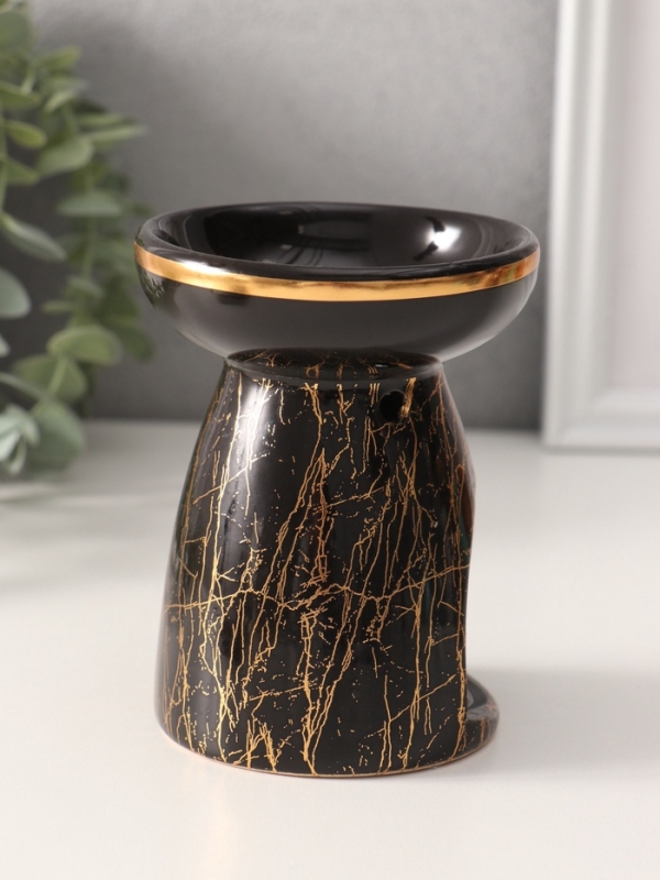 Аромалампа керамика Аромалампа керамика "Золотой кракелюр на чёрном" 9,3х9,3х11,8 см