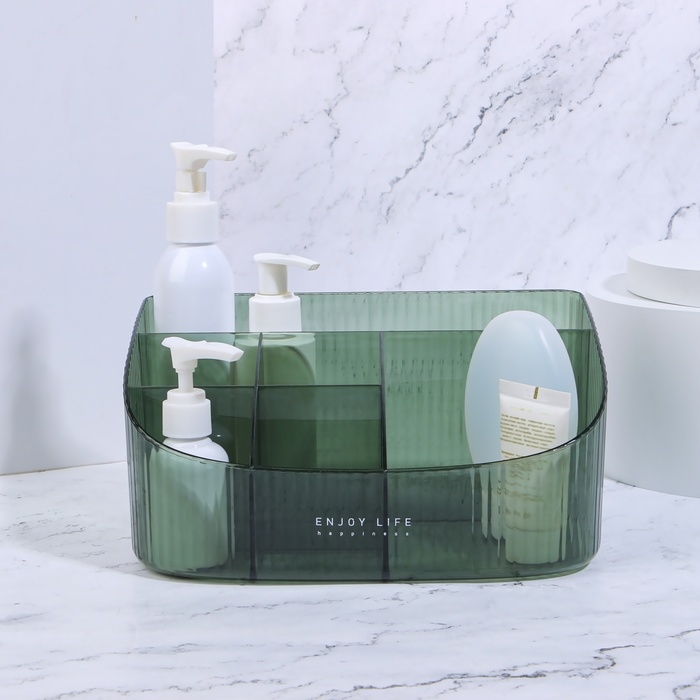 Органайзер для хранения косметических принадлежностей «GREEN», 6 секций, 23 × 15,5 × 11 см, цвет полупрозрачный/зелёный