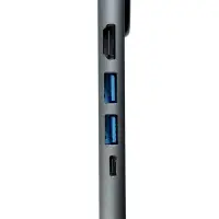 Type-C-разветвитель (HUB), HDMI/USB3.0/USB3.0/RJ45/PD, 60 ВТ, 3 А, кабель 13.5 см, серый