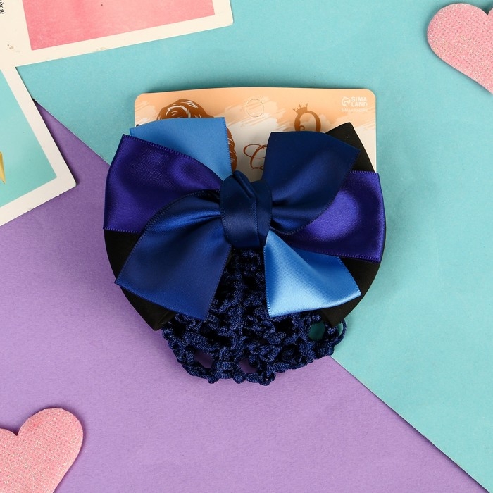 Заколка-автомат для волос Заколка-автомат для волос "Бантик" с сеточкой для пучка, d-10 см, синий