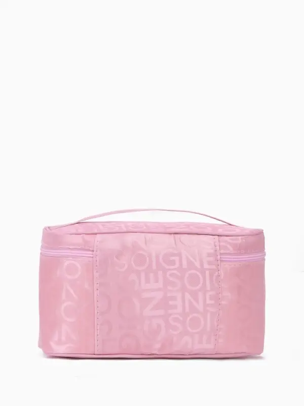 Косметичка-сундучок на молнии, на подкладке, с ручкой, зеркалом, с буквами, розовая