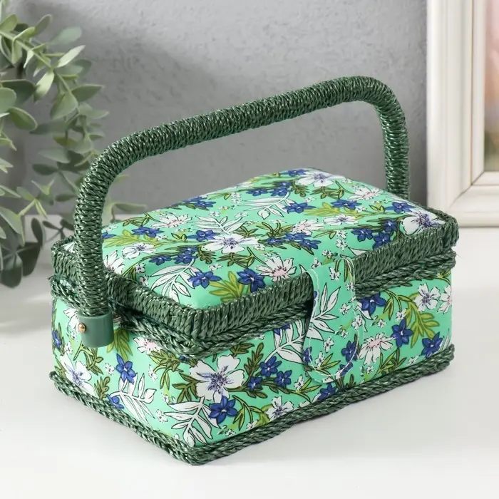 Шкатулка для рукоделия и шитья &laquo;Полевые цветы на зелёном&raquo;, хранение ниток, иголок, мелочи, 18&times;12&times;9.5 см