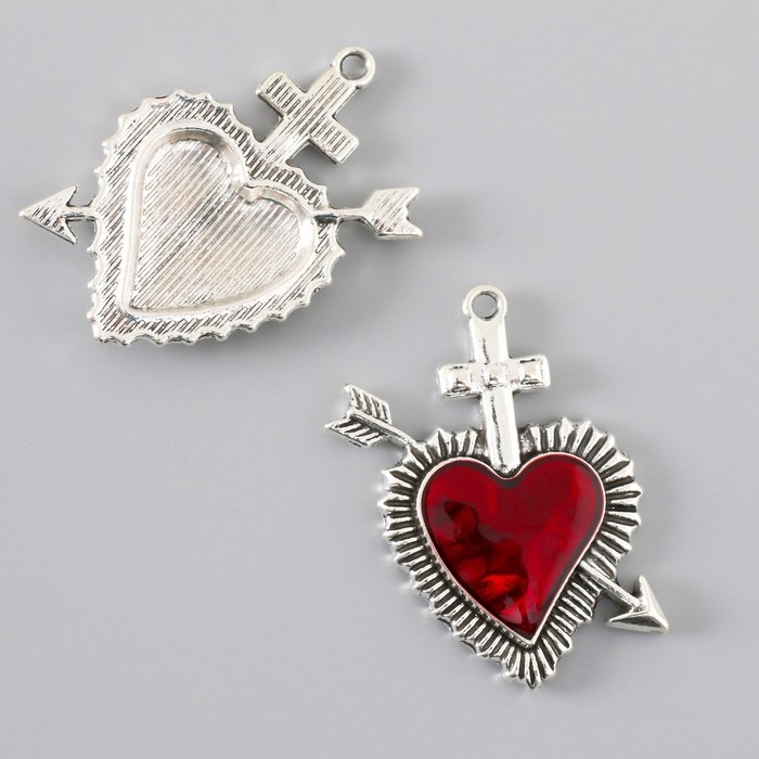 Декор для творчества металл  Декор для творчества металл "Красное сердце стрела" серебро эмаль набор 2 шт 3,9х3,4 с
