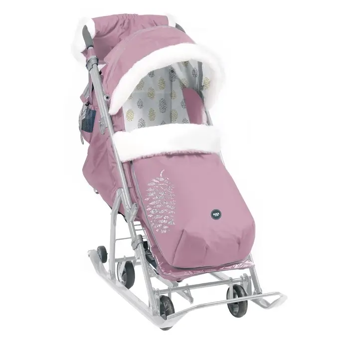 Санки - коляска Nika Kids &laquo;Ника детям 7-5K&raquo;, с чехлом для ног, муфта, пыльно-розовый с шишкой