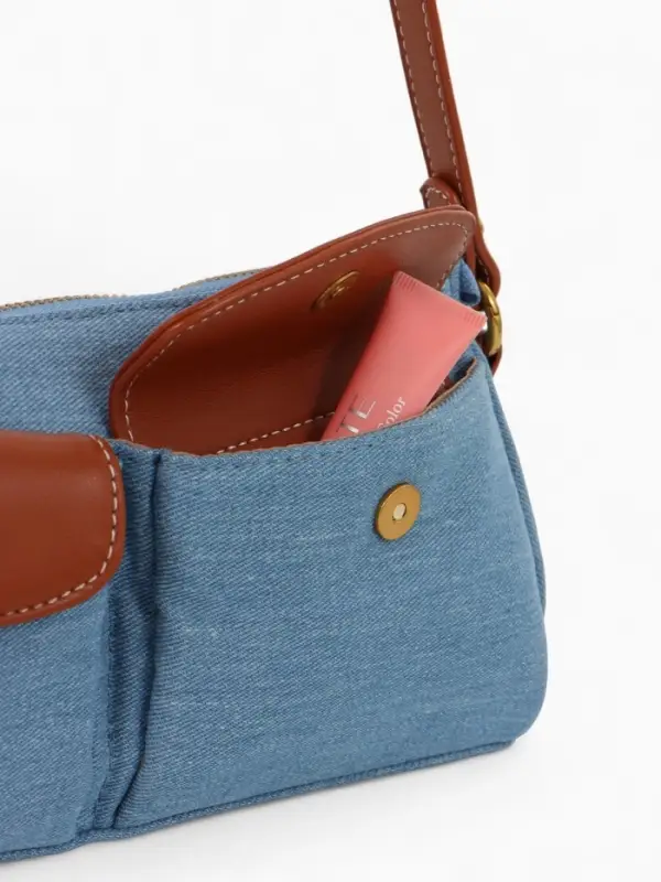 Сумка женская багет TEXTURA на молнии, 27&times;8&times;13 см, джинсовая, голубая