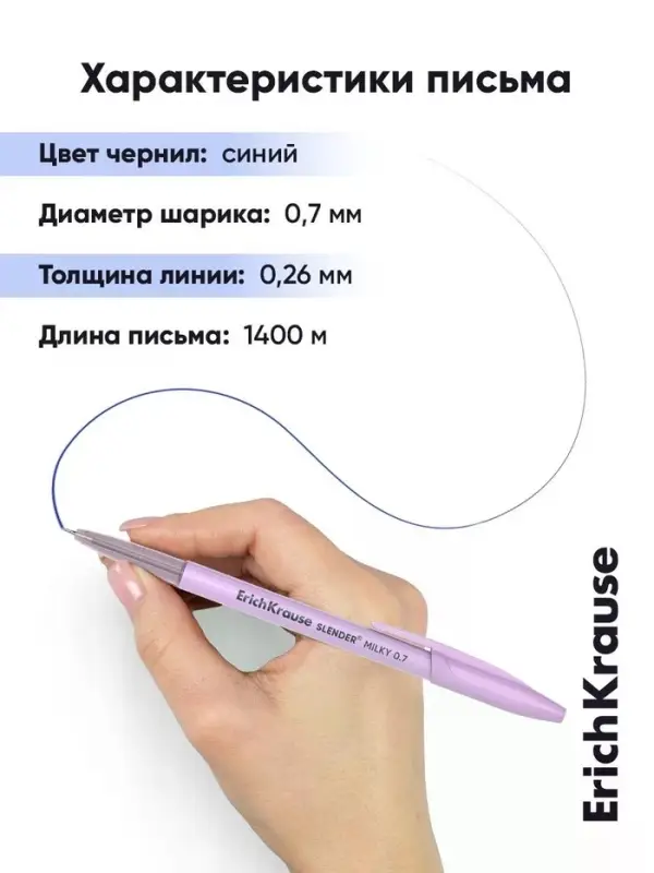 Набор шариковых ручек ErichKrause Slender Stick Milky, 4 штуки, узел 0.7 мм, синий