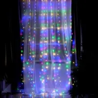 Гирлянда &laquo;Занавес&raquo; 2.8&times;3 м, роса на крючках, с пультом, IP20, серебристая нить, 300 LED, свечение мульти, 8 режимов, USB