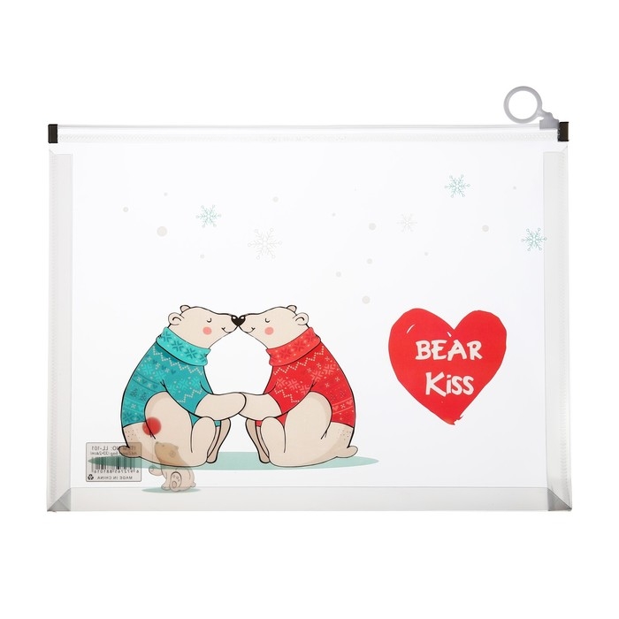 Папка-конверт на молнии формат А4, 180мкр, с рисунком Папка-конверт на молнии формат А4, 180мкр, с рисунком "Медведи", МИКС