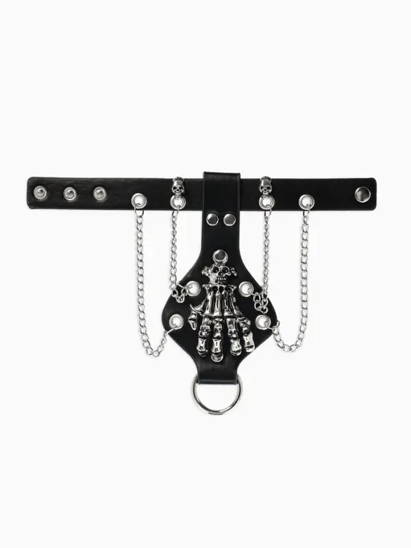 Браслет кожаный унисекс &laquo;Слейв. Скелет&raquo;, L=21.5 см, чёрный с серебром