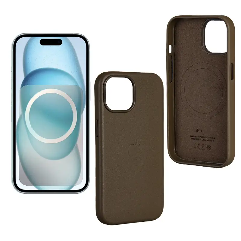 Чехол iPh 15 Plus Leather Case 100% ORG (MagSafe) c LOGO Light Brown