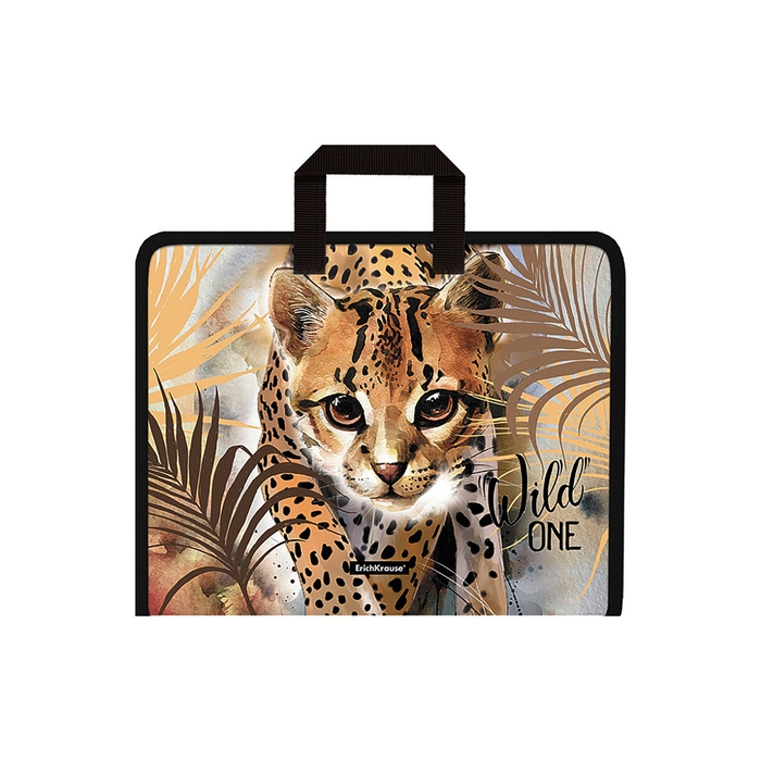 Папка с ручками А4+, 330 х 251 х 30 мм, молния вокруг, ErichKrause Wild Cat, 550 мкм, с принтом Папка с ручками А4+, 330 х 251 х 30 мм, молния вокруг, ErichKrause Wild Cat, 550 мкм, с принтом