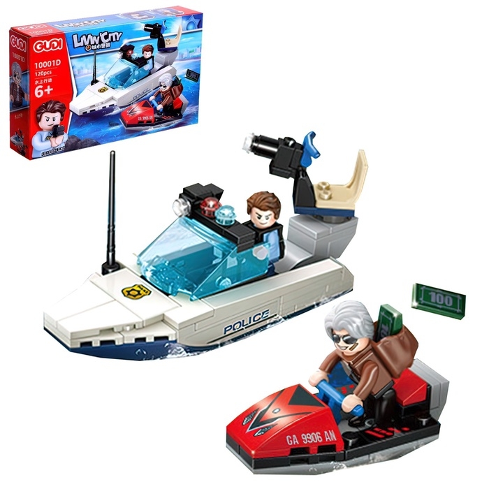 Конструктор блочный для мальчиков Полиция «Погоня на катере», 120 деталей Конструктор блочный для мальчиков Полиция «Погоня на катере», 120 деталей