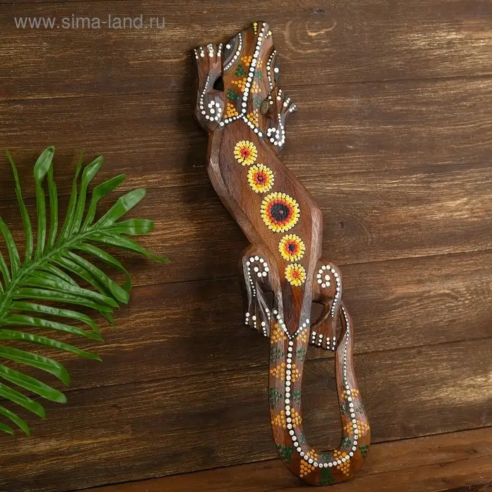 Панно настенное  Панно настенное "Геккон с цветочным узором" дерево 1x12x50 см