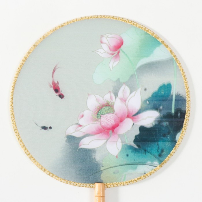 Веер круглый дерево, текстиль  Веер круглый дерево, текстиль "Лотос" с кисточкой 33х21,5 см