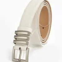 Ремень женский, 110&times;2.8 см, прямоугольная пряжка металл, серебристая, белый